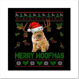 Merry Woofmas Christmas Santa Reindeer Shar Pei Posters and Art